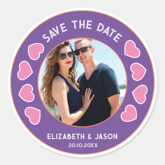 Custom Save The Date Couple Photo Personalized ラウンドシール (正面)