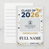 Custom School Colors Graduation Photo Card | Class 招待状 (正面/裏面)