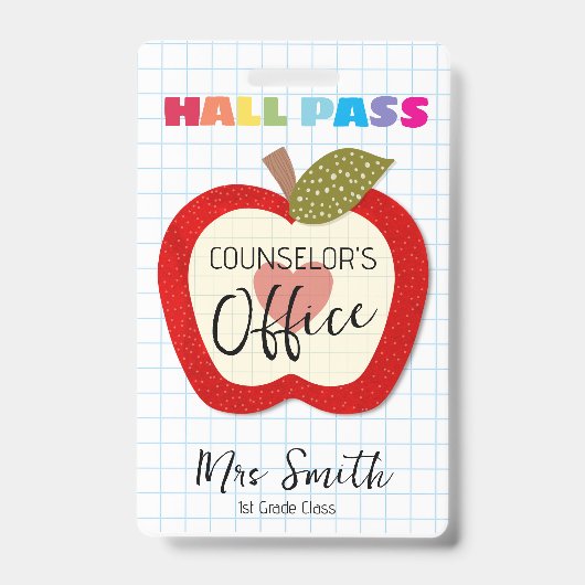 Custom School Hall Pass Apple Lanyard  バッジ (正面)