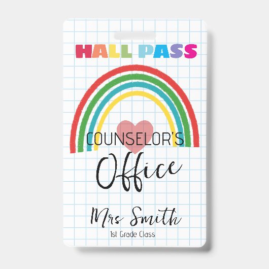 Custom School Hall Pass RAINBOW Lanyard  バッジ (裏面)