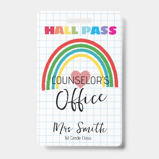 Custom School Hall Pass RAINBOW Lanyard  バッジ (正面)