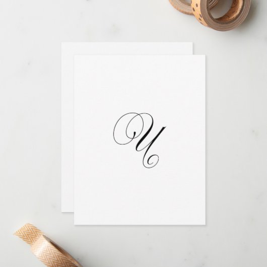 Custom Script Monogram "U" ノートカード (正面/裏面インサイチュ)