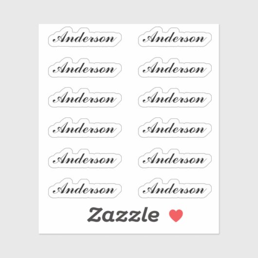 Custom Script Name Stickers One Dozen Per Sheet シール (シート)