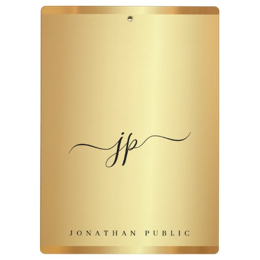 Custom Script Text Monogram Luxury Gold Glamour クリップボード (裏面)