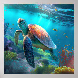 Custom Sea Turtle Image Poster Coastal Room Decor ポスター