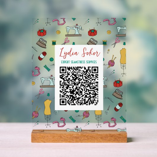 Custom Seamstress Tools QR Code Business Sign アクリルサイン (ニュートラル)