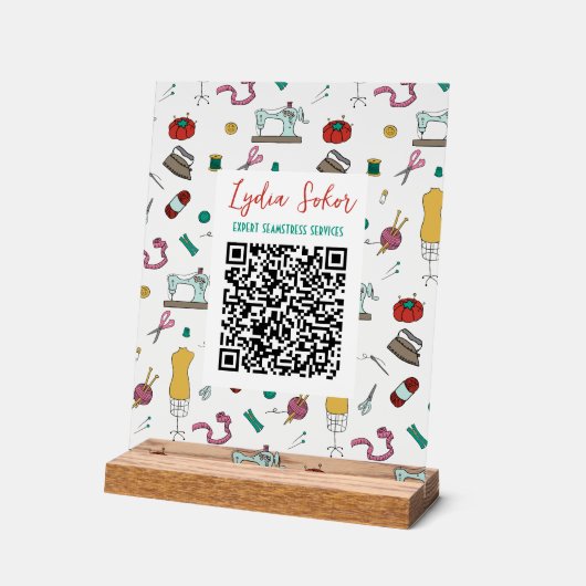 Custom Seamstress Tools QR Code Business Sign アクリルサイン (傾斜)