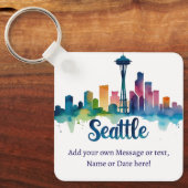 Custom Seattle City watercolor Skyline キーホルダー (正面)