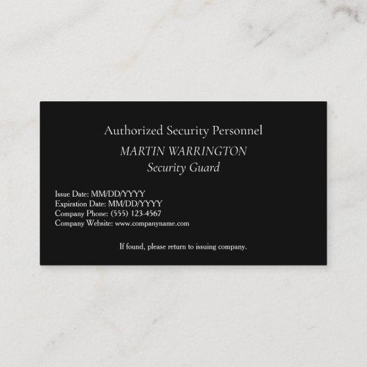 Custom Security Guard ID Photo Black Badge | Profe 名刺 (裏面)