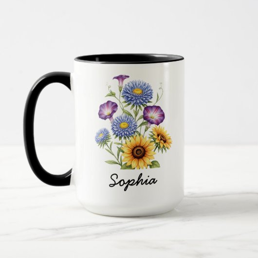 Custom September Birth Flower - Personalized Name マグカップ (左)