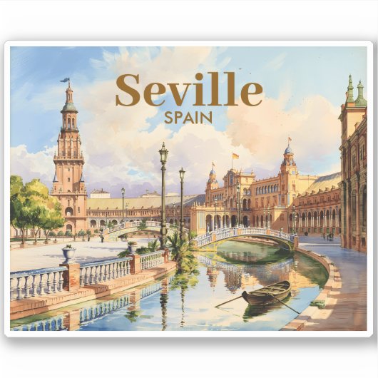 Custom Seville Spain Plaza de Espana Watercolor シール (正面)