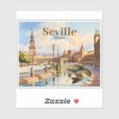 Custom Seville Spain Plaza de Espana Watercolor シール (シート)