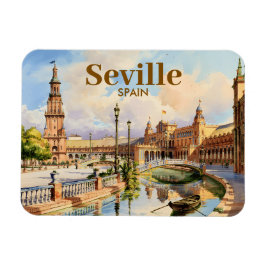 Custom Seville Spain Plaza de Espana Watercolor マグネット