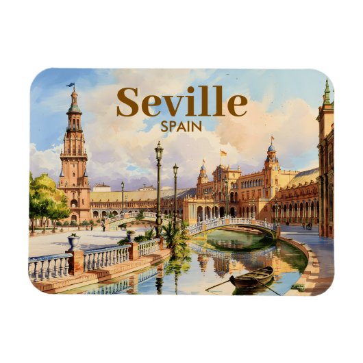 Custom Seville Spain Plaza de Espana Watercolor マグネット (横)