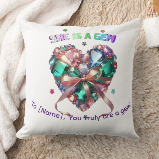 Custom She Is A Gem Heart Gemstone Gift クッション (ブランケット)