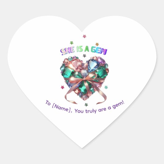 Custom She Is A Gem Heart Gemstone Gift Sticker ハートシール (正面)
