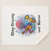 Custom Sherpa Blanket | Retro Octopus Name & Text シェルパブランケット (正面(横))