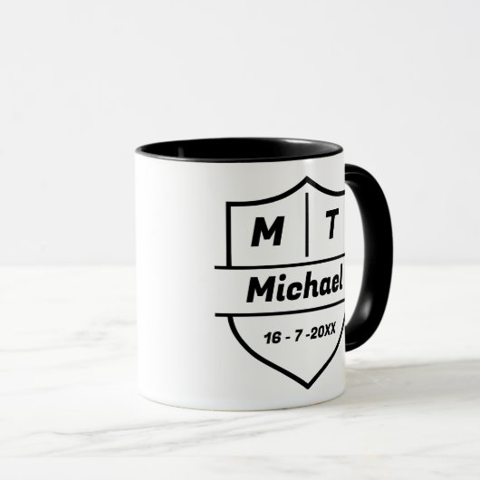 Custom Shield Name Date and Initials マグカップ (正面右)