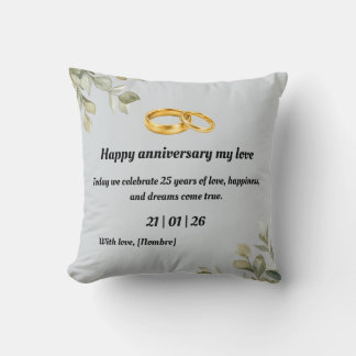 Custom Silver Wedding Anniversary Throw Pillow | E クッション