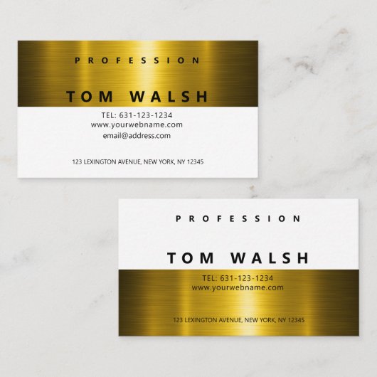 Custom Simple Elegant Gold White Business Card 名刺 (正面/裏面)