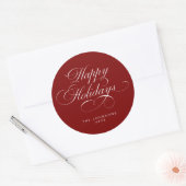 Custom Simple Elegant Script Red Christmas Holiday ラウンドシール (封筒)
