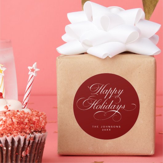 Custom Simple Elegant Script Red Christmas Holiday ラウンドシール (パーティー)