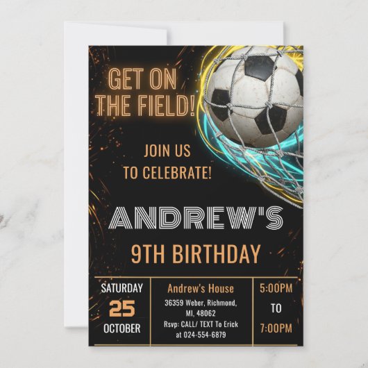 Custom Simple Soccer Birthday Invitation 招待状 (正面)