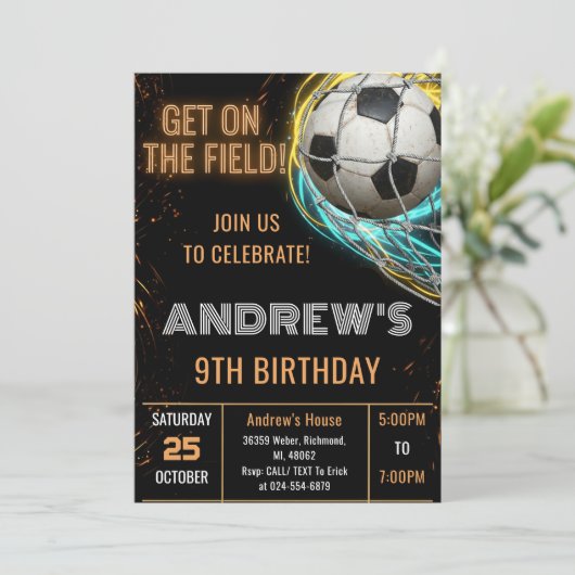Custom Simple Soccer Birthday Invitation 招待状 (スタンド正面)