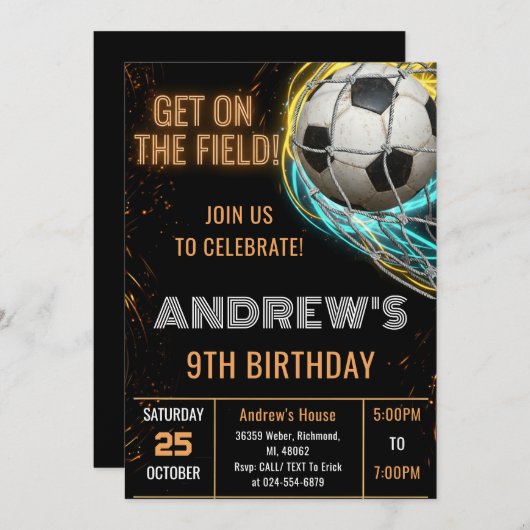 Custom Simple Soccer Birthday Invitation 招待状 (正面/裏面)