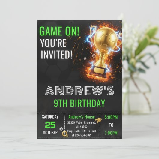 Custom Simple Soccer Birthday Invitation 招待状 (スタンド正面)