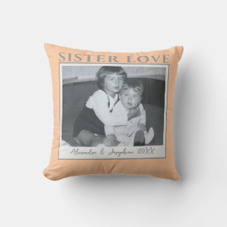 Custom Sister Love Photo Names Year Peach Pastel クッション