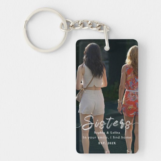 Custom Sisters Photo Keychain – Gift for Her キーホルダー (正面)