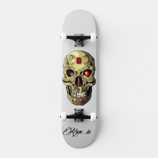Custom Skateboard Deck - "Skull Cyborg" スケートボード (正面)