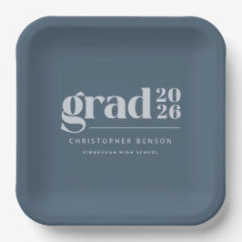 Custom Slate Blue 2026 Grad Graduation ペーパープレート