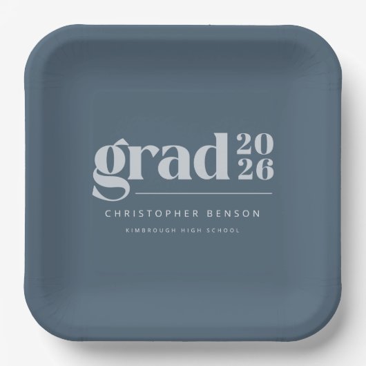 Custom Slate Blue 2026 Grad Graduation ペーパープレート (正面)