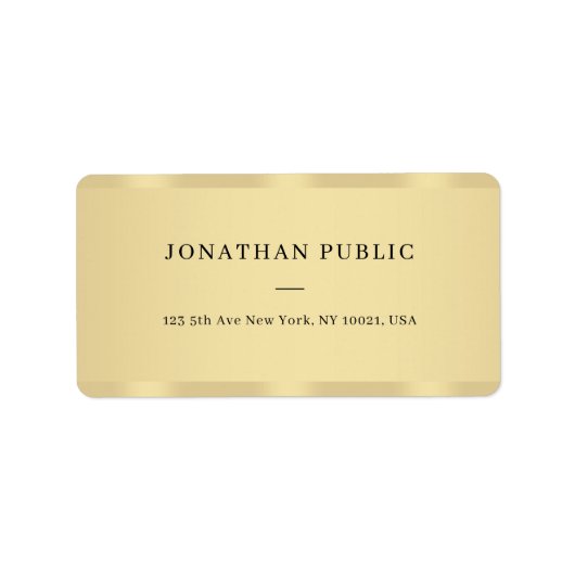 Custom Sleek Gold Minimal Template Luxury Address ラベル (正面)