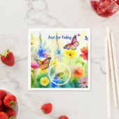 CUSTOM Slogan AA Symbol Butterflies and Flowers スタンダードカクテルナプキン (インサイチュ)