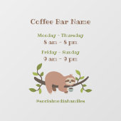 Custom Sloth Coffee Bar Hours Window Cling ウィンドウサイン (シート)