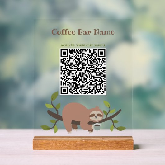 Custom Sloth QR Code Pedestal Sign アクリルサイン (ニュートラル)