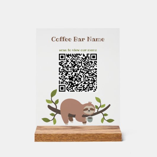 Custom Sloth QR Code Pedestal Sign アクリルサイン (正面)