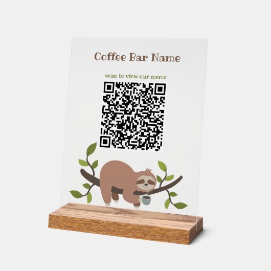 Custom Sloth QR Code Pedestal Sign アクリルサイン (傾斜)
