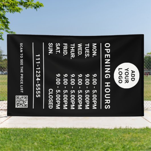 Custom Small Business Opening Hours logo & qr code 横断幕 (外側)