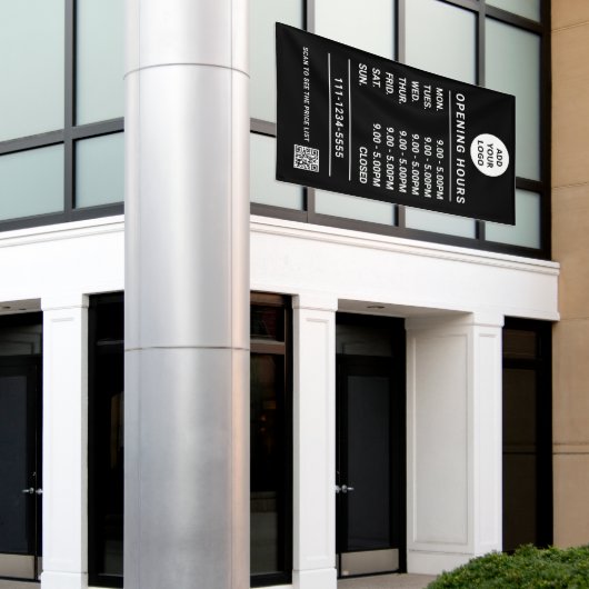 Custom Small Business Opening Hours logo & qr code 横断幕 (ビルの外側)