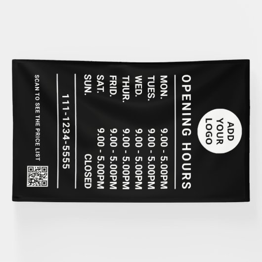 Custom Small Business Opening Hours logo & qr code 横断幕 (横)
