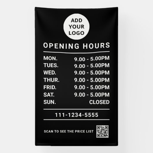 Custom Small Business Opening Hours logo & qr code 横断幕 (縦)