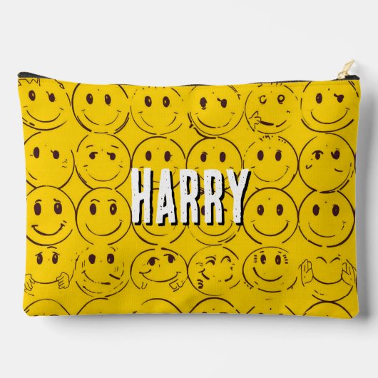 custom Smiling Face Pattern – Cute Yellow Smiles   アクセサリーポーチ (裏面)