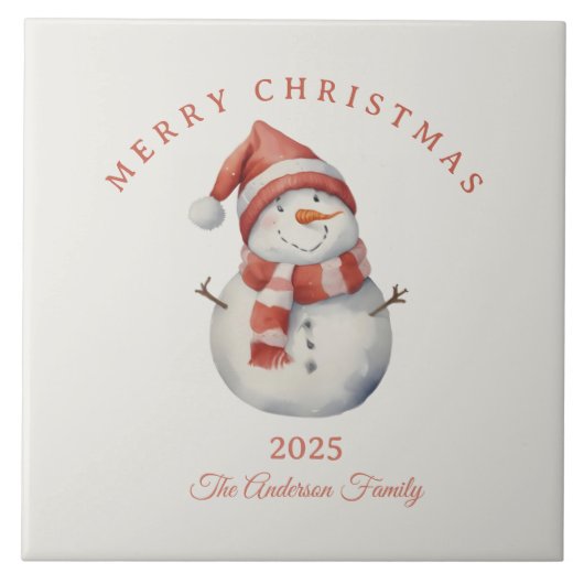Custom Snowman watercolor Christmas vibe gift タイル (正面)