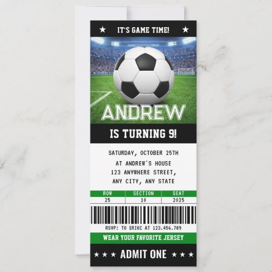 Custom Soccer Ticket Birthday Invitation 招待状 (正面)