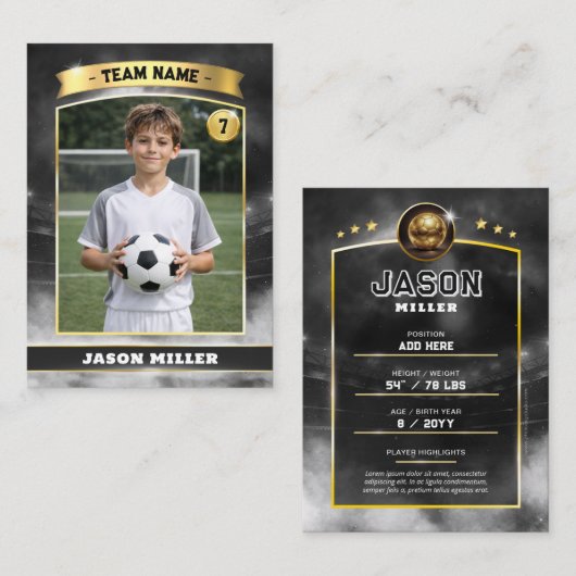 Custom Soccer Trading Card, Black Gold Stadium コーリングカード (正面/裏面)