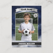 Custom Soccer Trading Card, Blue Silver Stadium コーリングカード (正面)